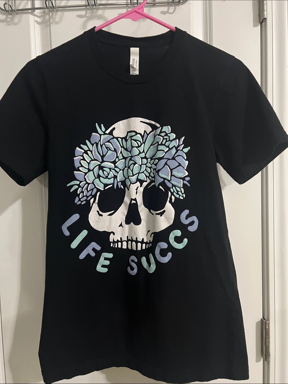 Bella Canvas Black Tee with Pastel Mint & Pastel Blue Succulent Skull